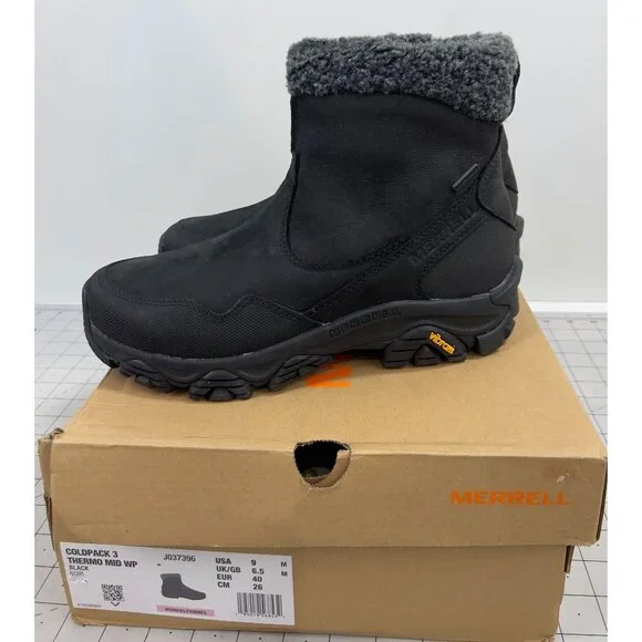Merrell Coldpack 3 Thermo Mid Zip Waterproof Women's Shoes Black Sz. 9 Leather - Picture 7 of 13